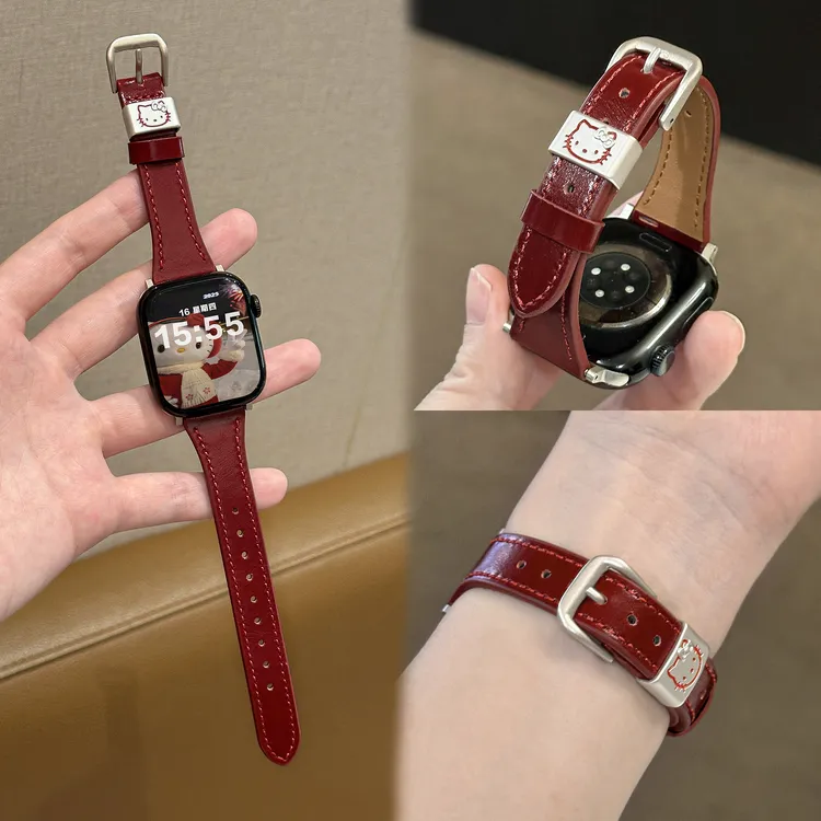 适用苹果小蛮腰油蜡皮喵喵扣手表表带applewatchs11可爱s10s9s8女