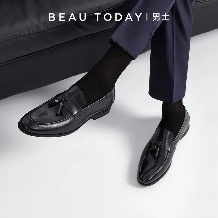 BeauToday【经典吊穗】新绅士真皮透气乐福鞋男士正装皮鞋商务软底