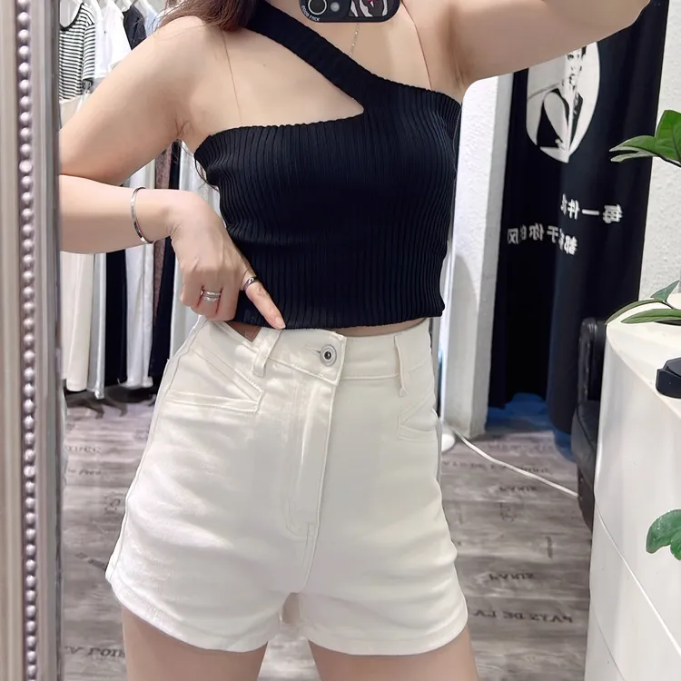 夏季斜肩挂脖针织抹胸吊带背心女设计感内搭外穿美背上衣