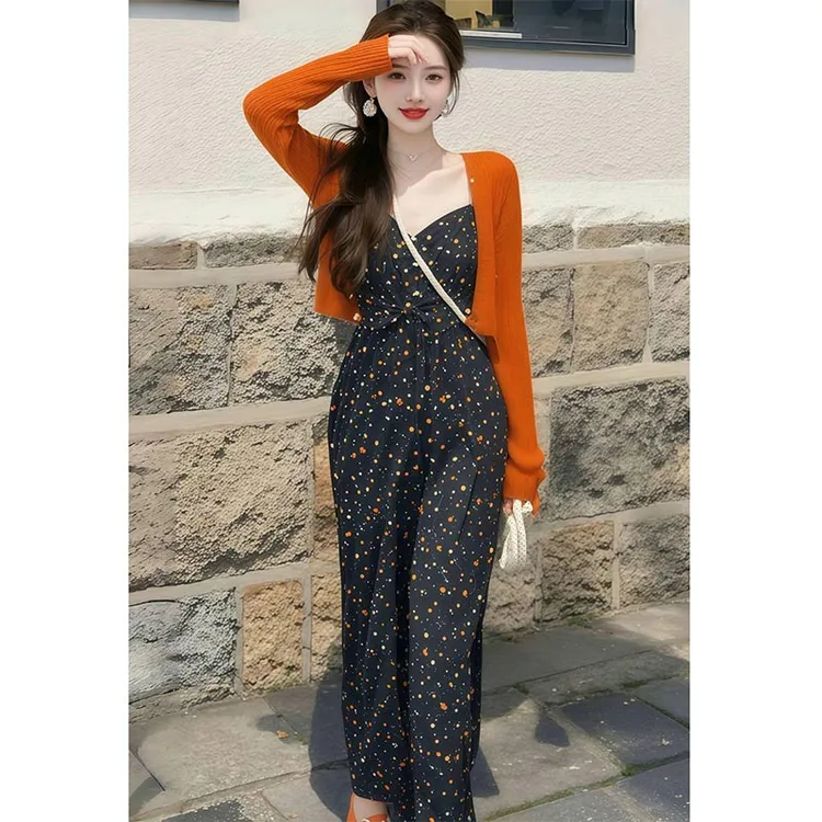 2025年春秋季新款韩版洋气潮流套装女休闲百搭针织衫连衣裙两件套