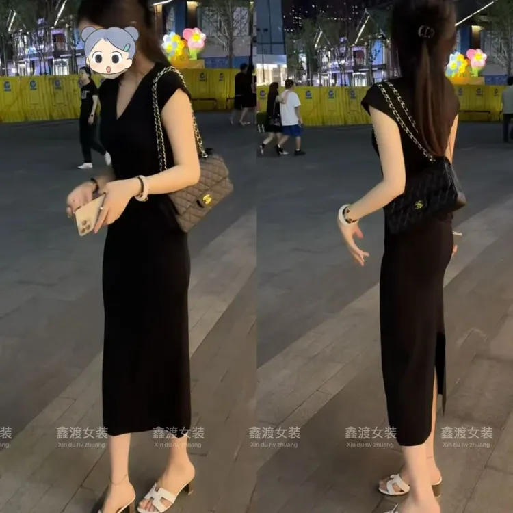 2025夏季新款时尚显瘦气质女士网红洋气连衣裙百搭款D9925