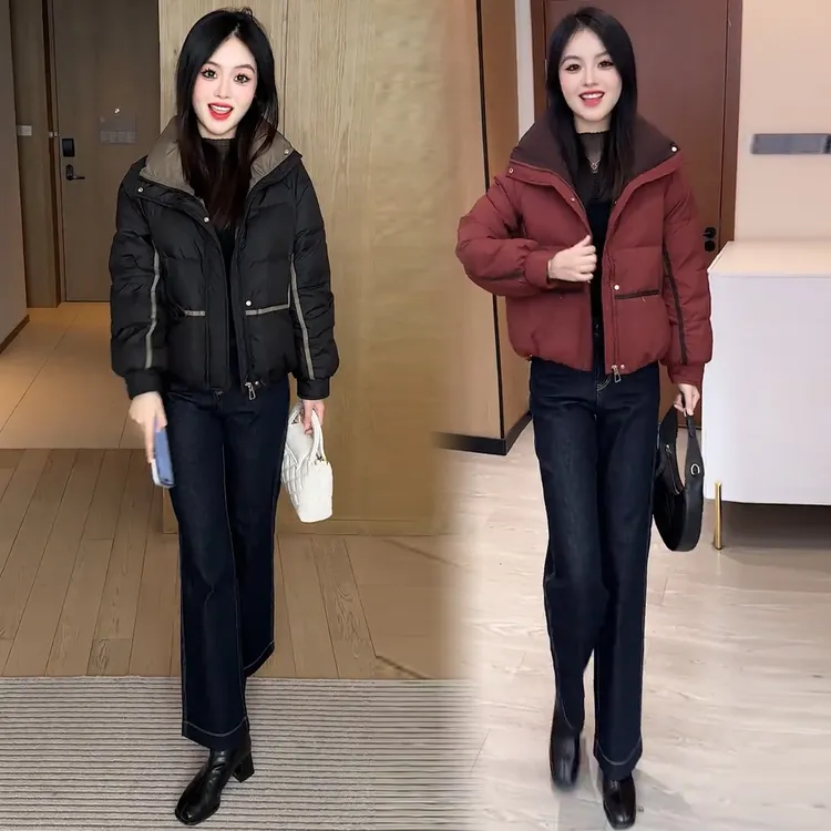 时尚棉服女2025冬季新款宽松显瘦立领加厚保暖面包服棉袄外套