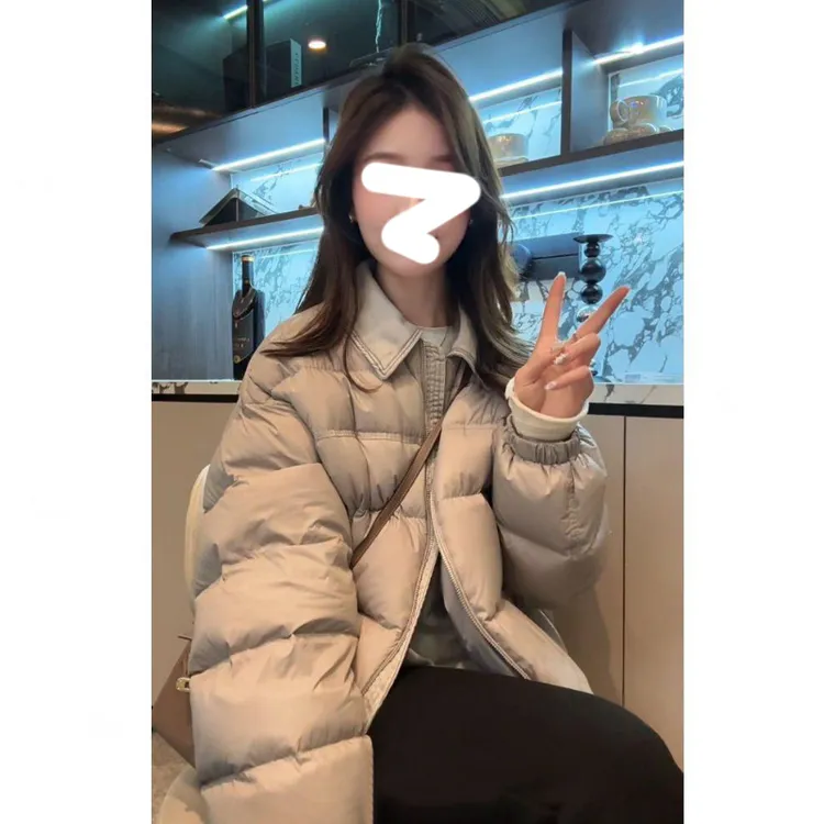韩系小个子巨好看的短款棉服女冬季新款加厚保暖翻领撞色棉袄外套