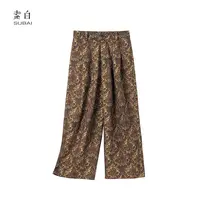 素白【岁月】印花休闲裤K01817时尚洋气慵懒松弛感显瘦直筒裤