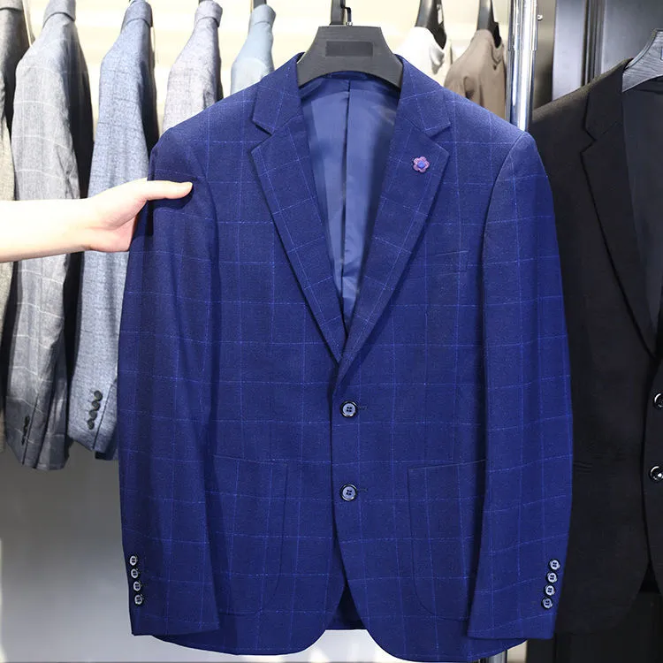 【H直接下单]H023蓝剪标撤柜春秋季男士绅士英伦格纹休闲西服外套