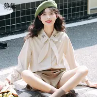 【月光序章】韩系长袖衬衫女2023年秋季刺绣翻领上衣2157