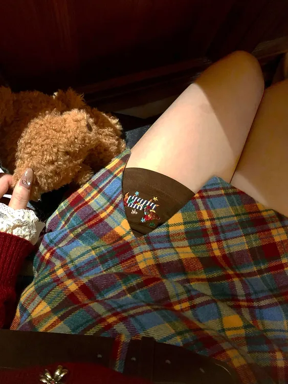 大码胖mm圣诞穿搭腊肠狗开叉A字短裙裤女秋冬季胖MM显瘦半身裙子