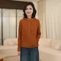 枫竺阿楠anan百搭休闲拼接半开领套头连帽卫衣女秋冬长袖内搭上衣