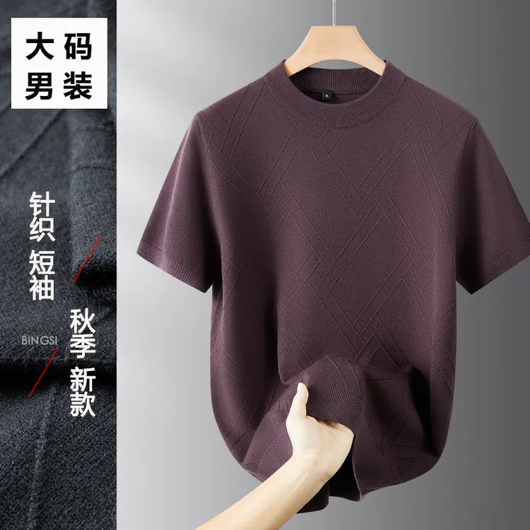 男士圆领春秋针织短袖宽松型毛衣大码男装秋季新款半高领打底衫