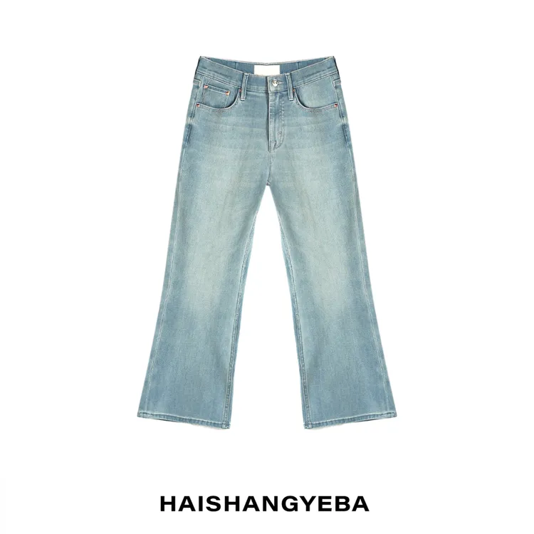 【海上叶爸】新款2025百搭棉宽松水洗薄款直筒弹力8分牛仔裤