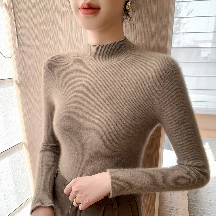 【亲肤柔软·一线成衣】秋冬新款羊毛半高领纯色抽条打底衫洋气百搭