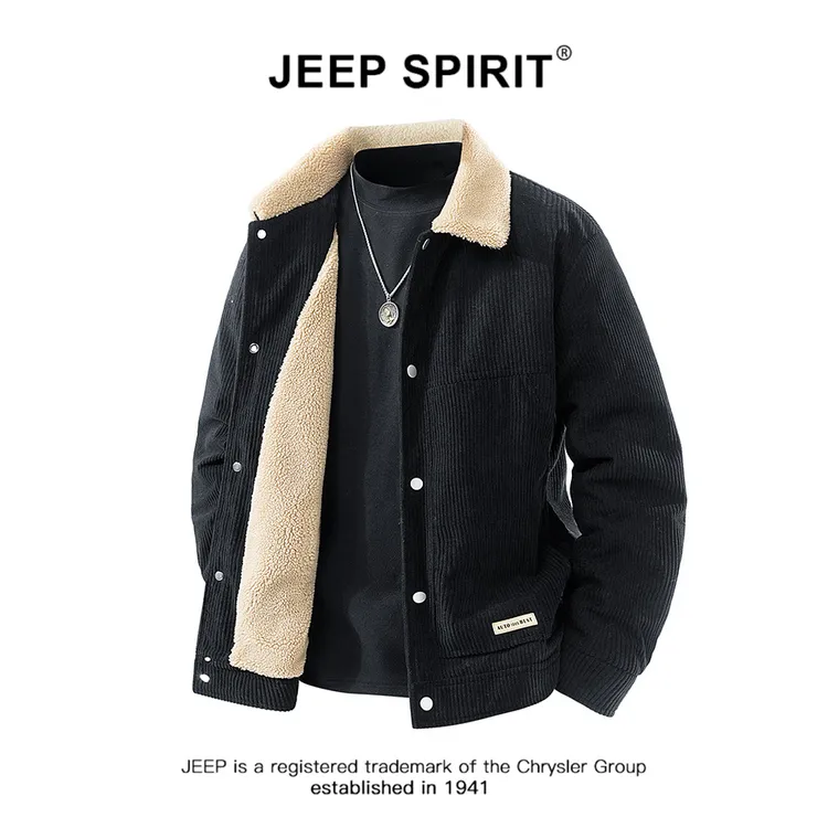 JEEPSPIRIT吉普冬季男防风耐磨加绒夹克羊羔绒加绒加厚休闲外套