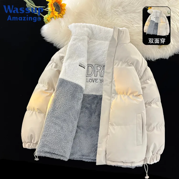 WASSUP AMAZING新款冬季羊羔绒棉服男士双面穿宽松保暖情侣款外套