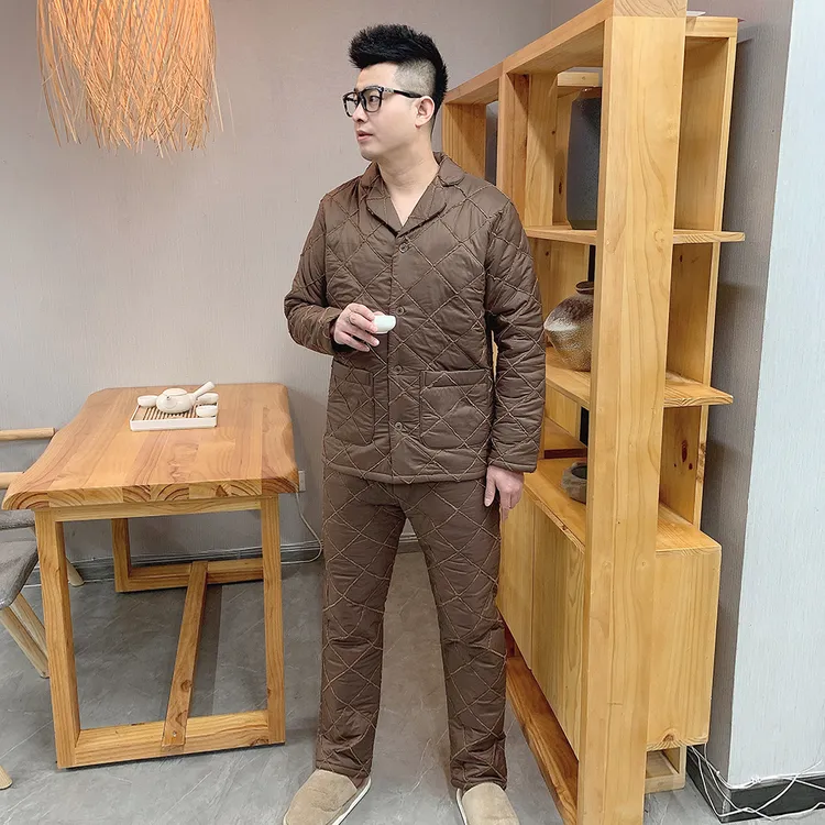 男士大码休闲加绒加棉睡衣套装2025冬季高品质可外穿家居服两件套