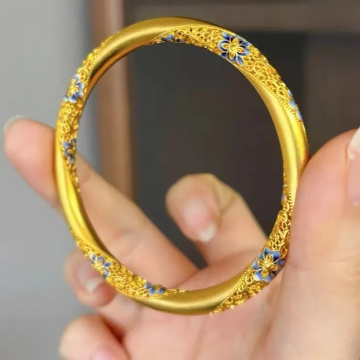 铜合金珐琅手镯 青花珐琅手镯莫比乌斯兰花花丝手环繁花似锦古法