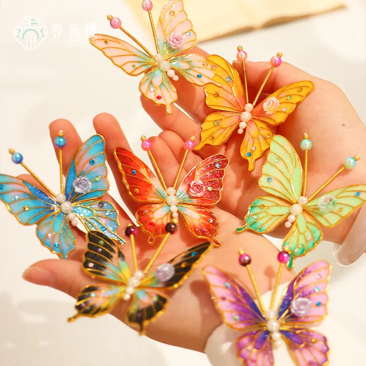 立体掐丝珐琅蝴蝶冰箱贴diy手工材料水培插花器可养花景泰蓝礼物