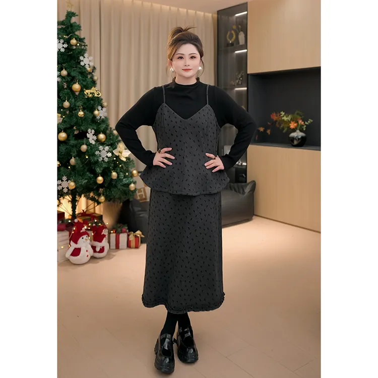 【胖佳佳】温暖底牌套装 加绒半高领打底衫背心半身裙H625Z20736