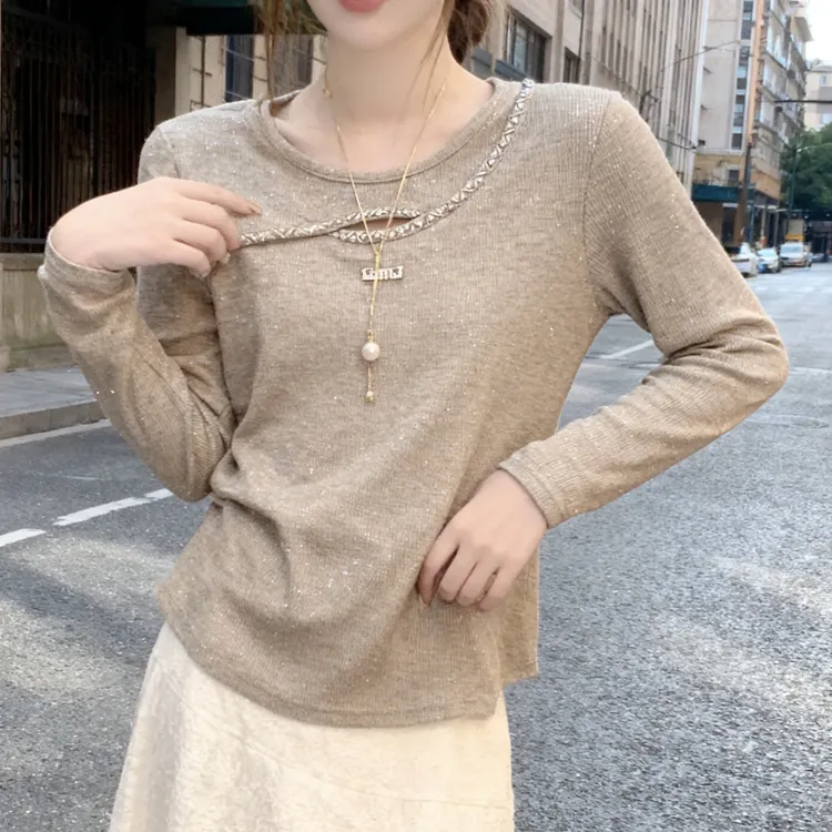 欧货高级感烫钻镂空设计长袖T恤女秋冬2025新款时尚时髦洋气上衣