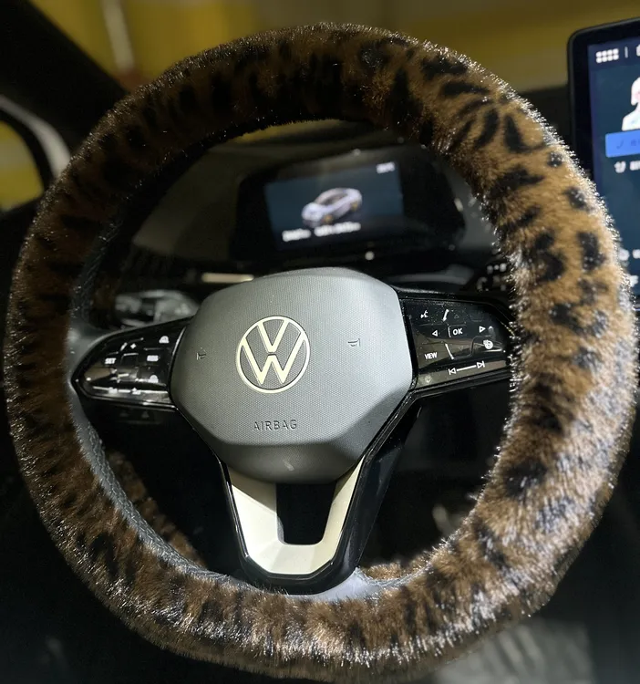 汽车方向盘套冬季毛绒防滑豹纹