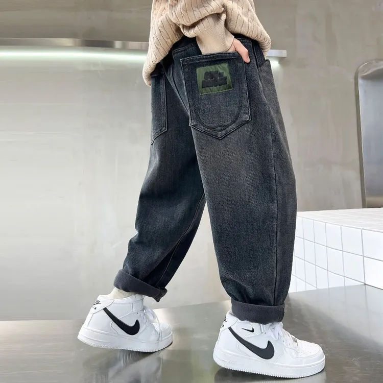 男童春装裤子2025潮酷儿童休闲牛仔裤帅气宽松中大男童宽松长裤