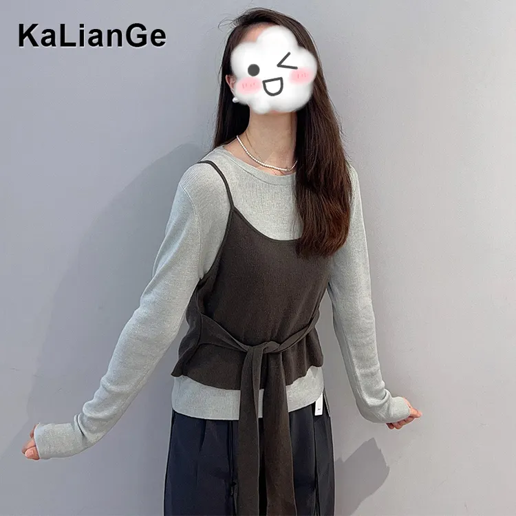 卡莲格/设计感绑带吊带长袖针织衫两件套女早秋季高级感气质上衣