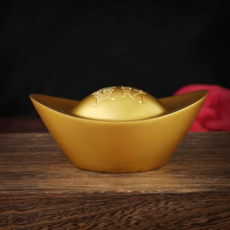 黄铜仿真招米金元宝实心砂金元宝道具家居金块摆件金条金属工艺品