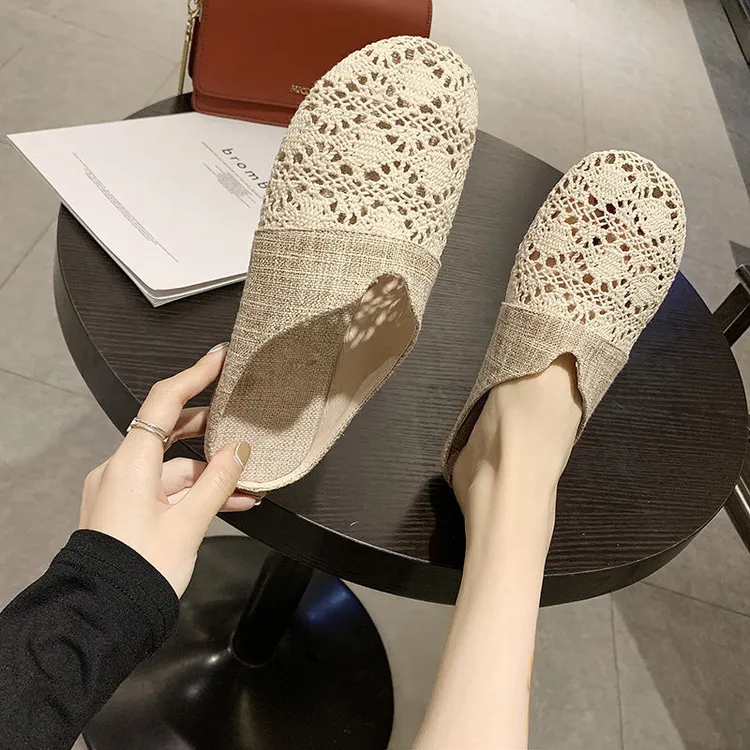 网红拖鞋女外穿2025夏季新款网面透气懒人鞋百搭平底包头半托单鞋