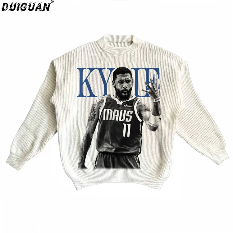 （欧文）-宽松型秋冬球星印花针织衫毛衣高领圆领卡通复古秋季