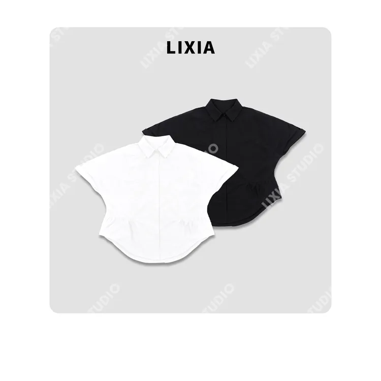 LIXIA【摩登酷感】夏季时尚个性出街纯棉翻领蝙蝠袖衬衫-D8533
