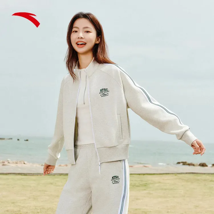 【复古百搭】安踏针织开衫外套女装秋季新款学院风休闲宽松运动上衣