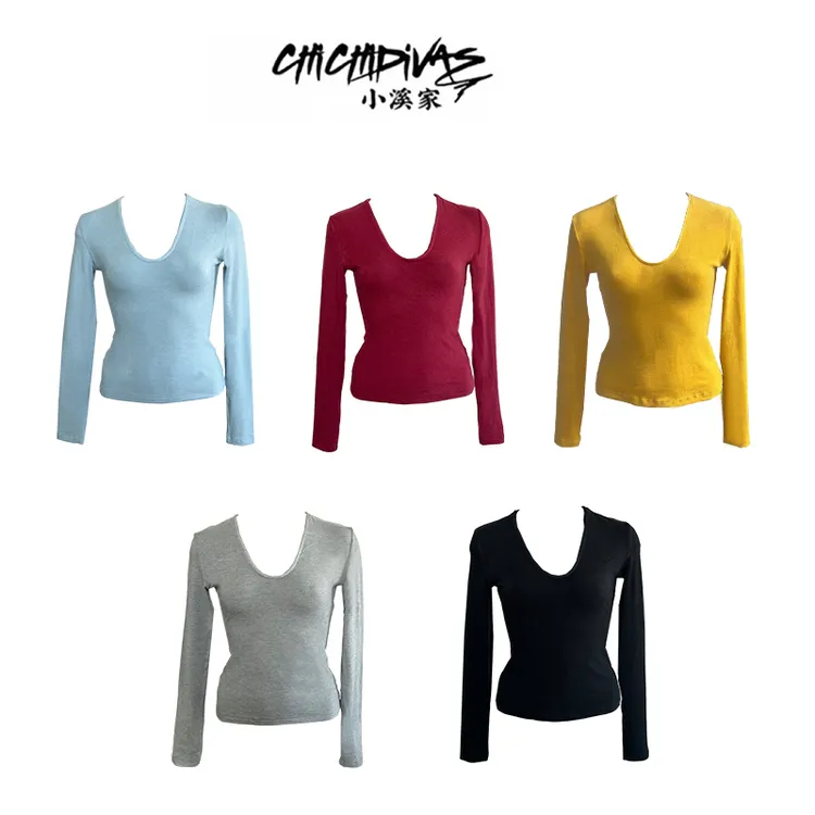 （小溪家）双面绒感弹力水滴领打底T恤修身显瘦基础百搭秋冬上衣