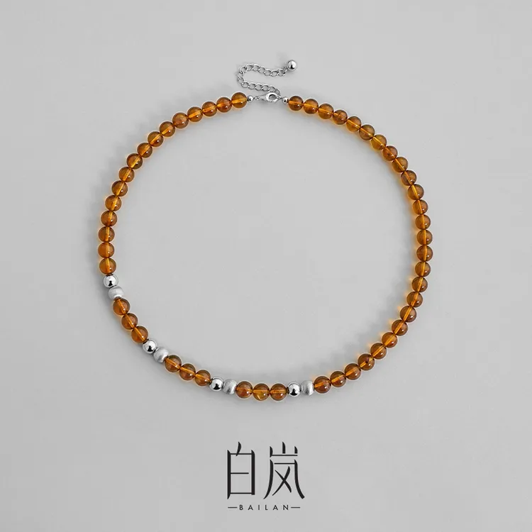 白岚琥珀间珠项链女小众新款轻奢串珠锁骨链时尚XL4843