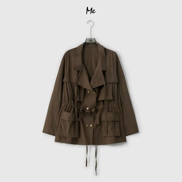 ME【圣加仑】天丝混纺知性抽绳收腰显瘦时尚百搭一手长风衣MESA0965