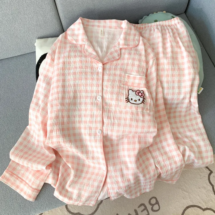 秋季新款睡衣女云朵棉翻领开衫长袖长裤可外出甜美家居服套装1008