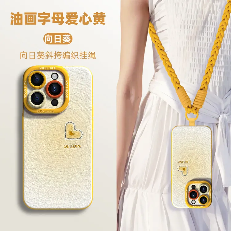 适用苹果16promax手机壳油画字母爱心iPhone15pro保护套简约ins风