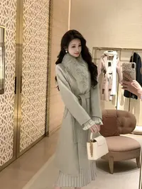 【雅乔定制】爱尔兰初 狐狸毛领羊毛大衣外套女长款DYDD-25070162