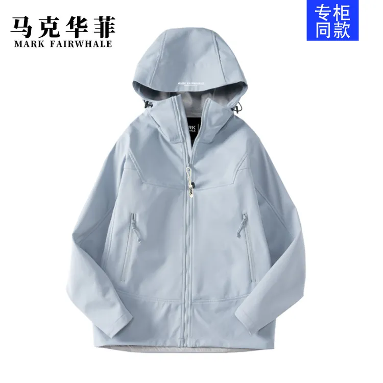 马克华菲户外三防运动百搭休闲情侣款加绒连帽软壳衣登山徒步冲锋