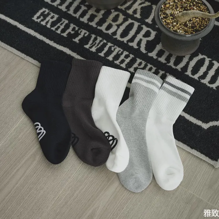 波户24春夏百搭舒适毛巾底纯色短袜撞色条纹袜男女