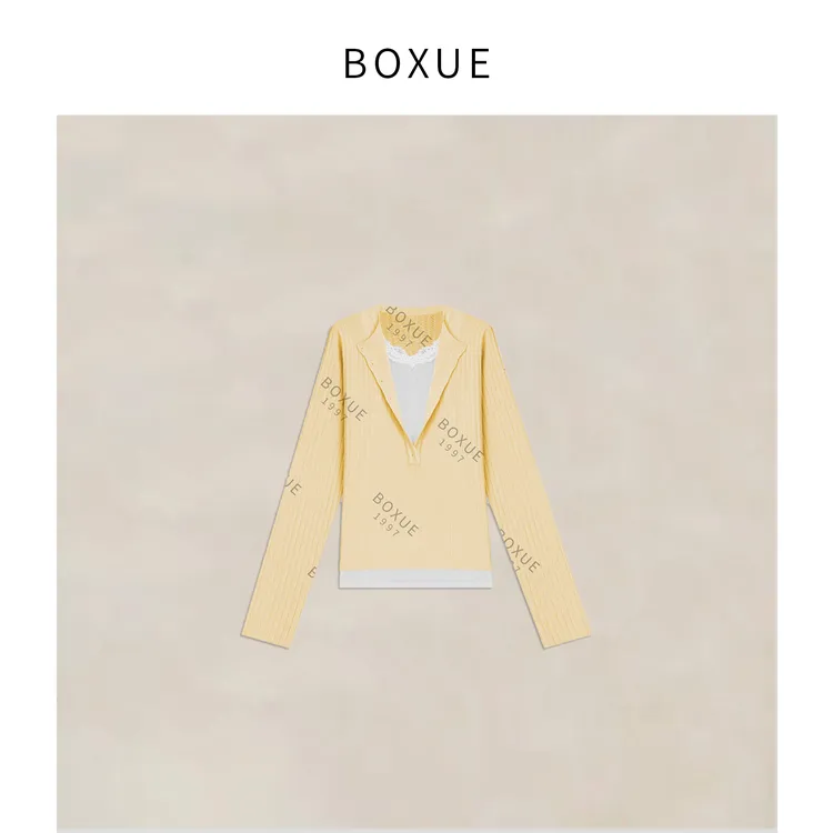 BOXUE“华容”2025春季新款高级感假两件羊毛 毛衣#250212MY194