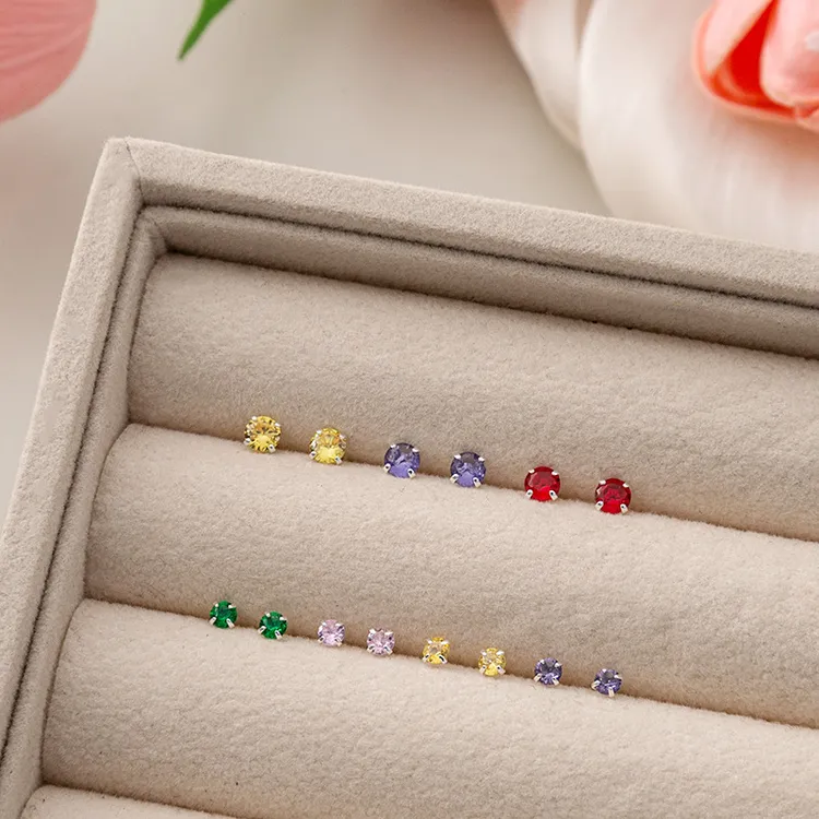 铜合金锆石耳饰 简约小巧精致锆石耳钉 气质百搭几何创意设计高级