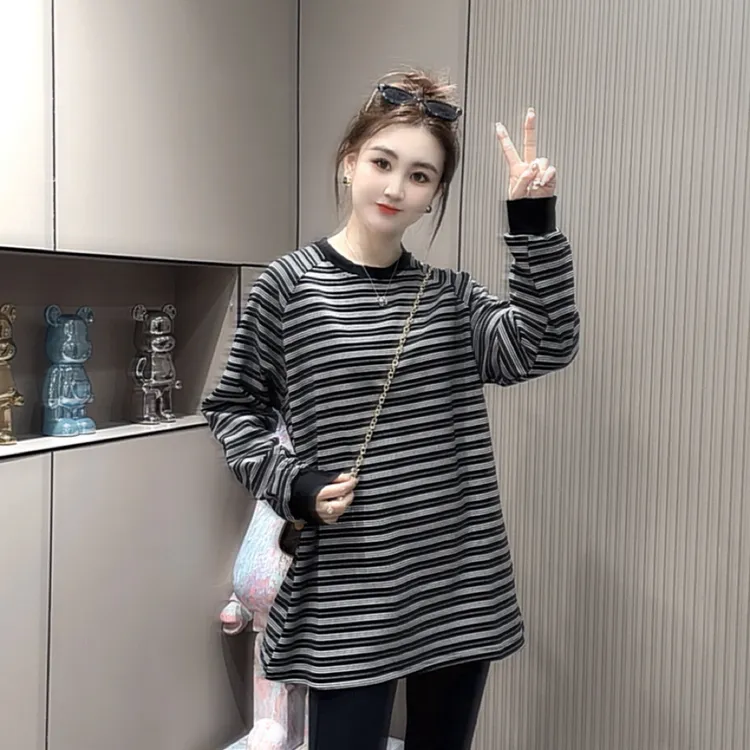 黑白条纹定制洋气显瘦休闲大T
