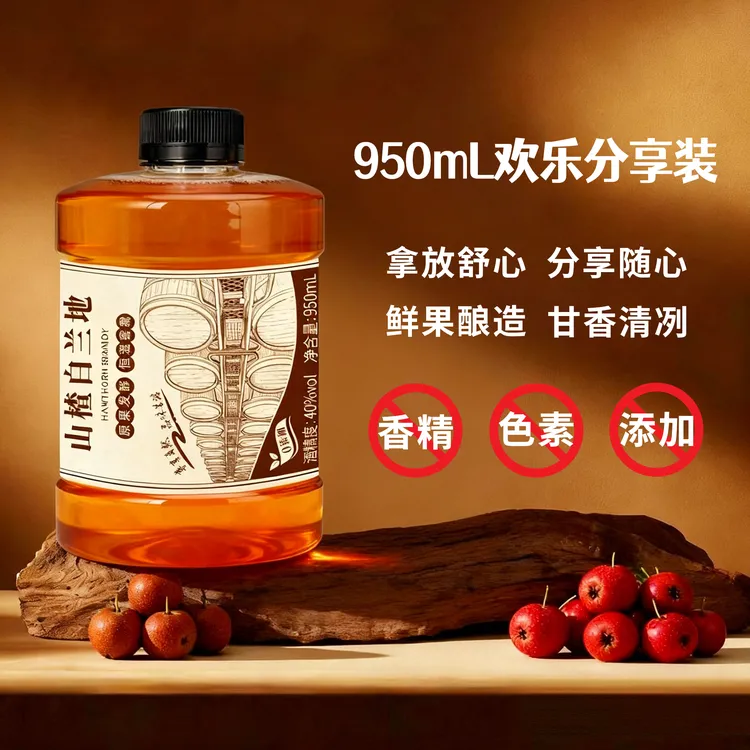 楂姥爹国产白兰地950ml大容量40度烈性酒新鲜山楂酿造配料干净