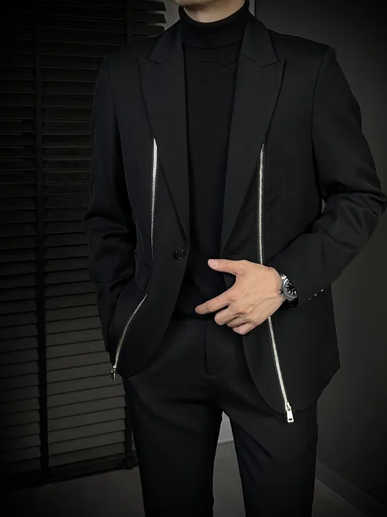 KING&GUCH秋季2025新款男士翻领时尚潮流休闲百搭西服外套35989