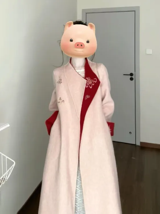 2025秋冬新款新中式千金风刺绣双面穿毛呢外套长款气质呢子大衣女