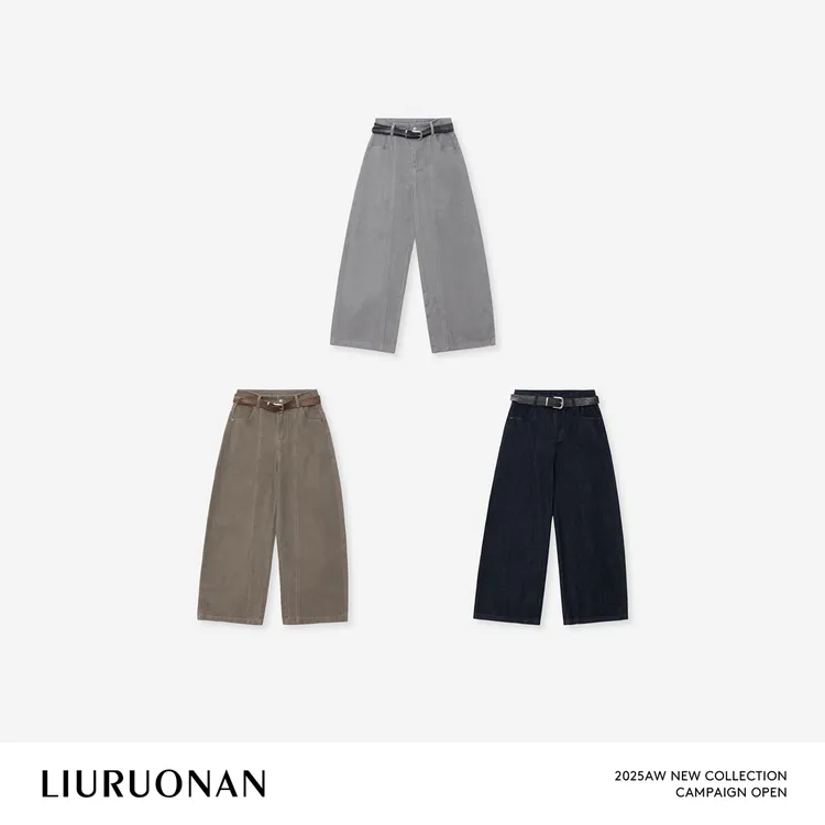 LIURUONAN 25FL【旧色牛仔裤】秋冬显瘦阔腿牛仔裤女装/配腰带