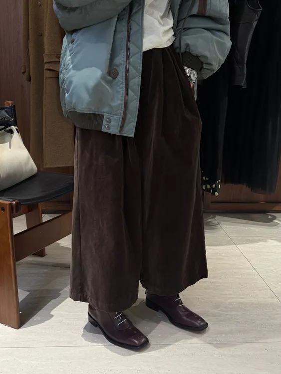 【香醇可可】全松紧腰褶皱灯芯绒阔腿九分裤  J25KZ893