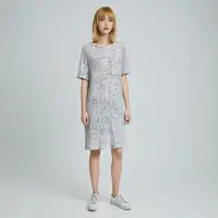 7A826华夫格时尚圆领连衣裙夏季中长款休闲
