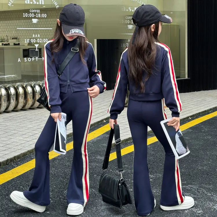 英国MK&DK 童装女童套装春秋季休闲风运动外套洋气休闲裤子两件套