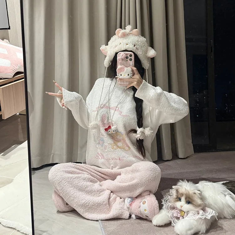 【聆冬序雪】雪芙芙原创加厚半边绒睡衣系列秋冬新款甜美可爱