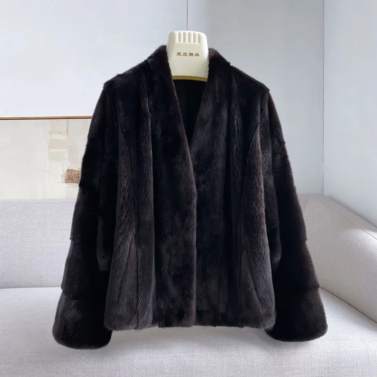宝嘉美本黑秋冬海宁宽松阔版水貂真毛天鹅绒外套女装高级皮草大衣